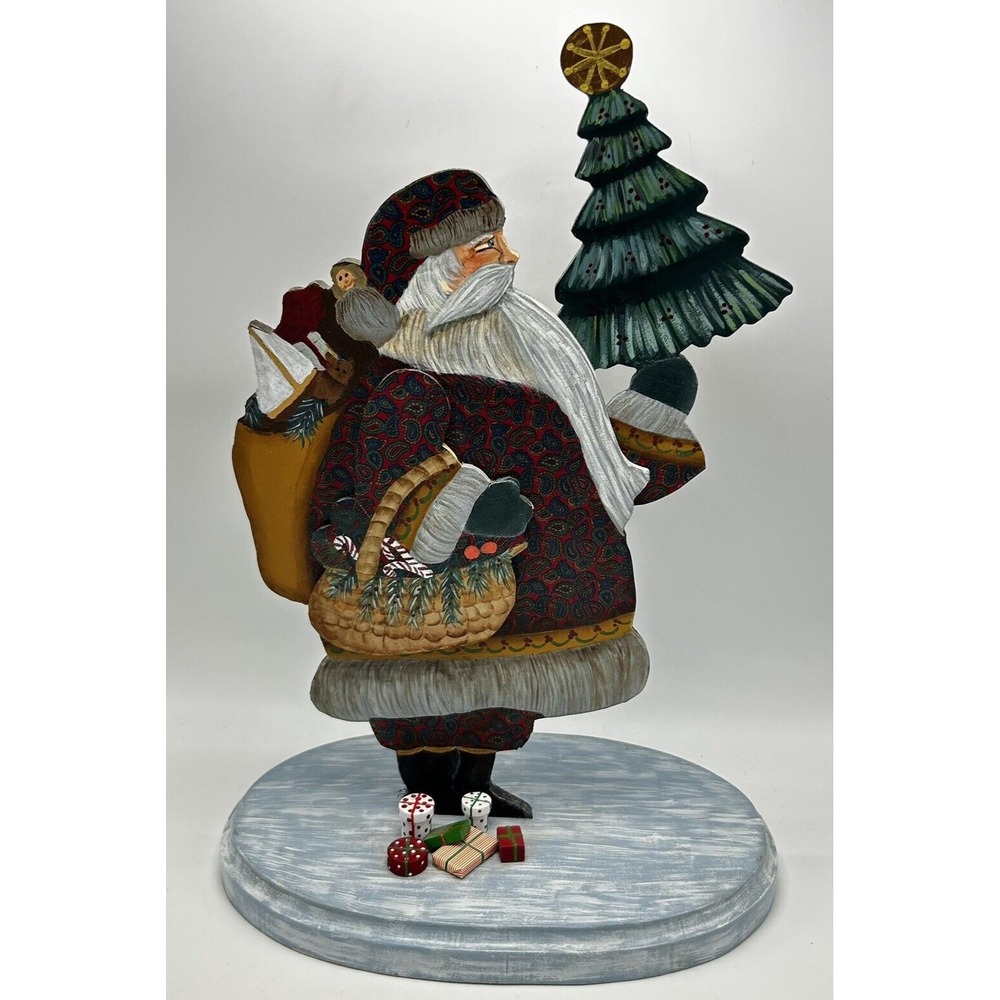 Santa Tole Painted Artist Hand Folk Art Standing Wood Christmas Holiday Read